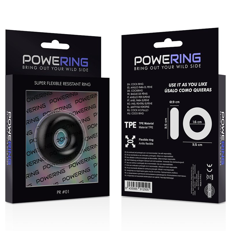 POWERING - SUPER FLEXIBLE Y RESISTENTE ANILLO PENE 3.5CM NEGRO