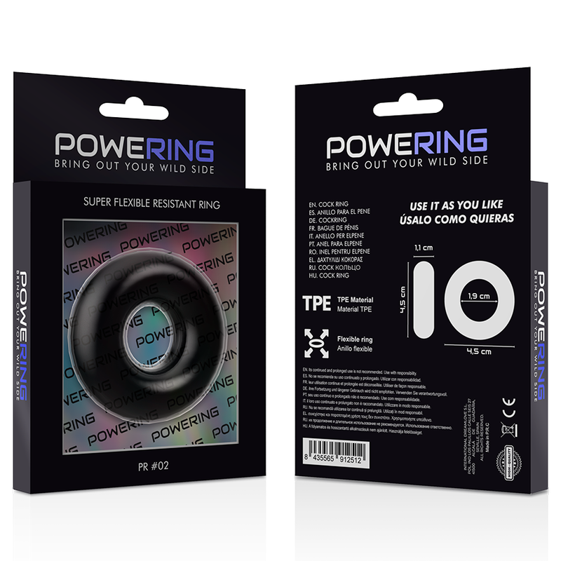 POWERING - SUPER FLEXIBLE Y RESISTENTE ANILLO PENE 4.5CM NEGRO