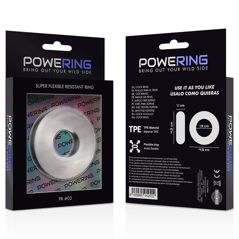 POWERING - SUPER FLEXIBLE Y RESISTENTE ANILLO PENE 4.5CM CLEAR