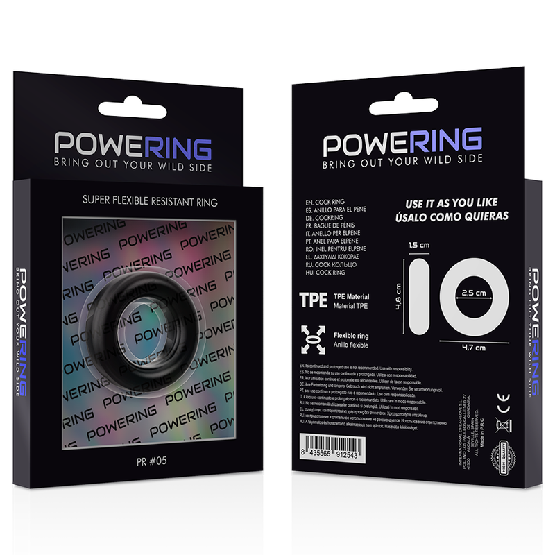 POWERING - SUPER FLEXIBLE Y RESISTENTE ANILLO PENE 4.8CM PR05 NEGRO
